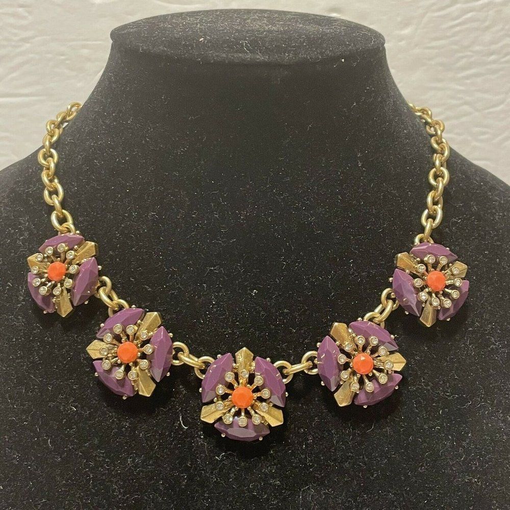 j crew purple gold tone statement floral necklace